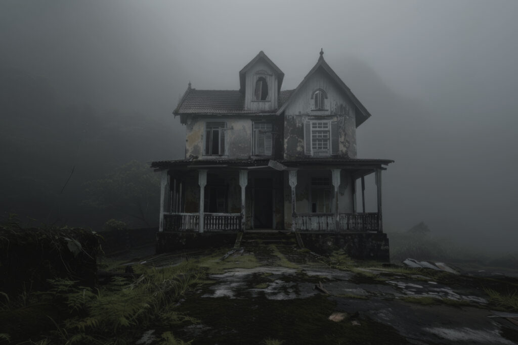 haunted house with spooky aesthetic cinematic style