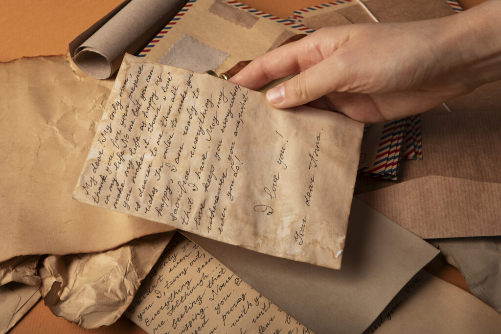 side view hand holding love letter