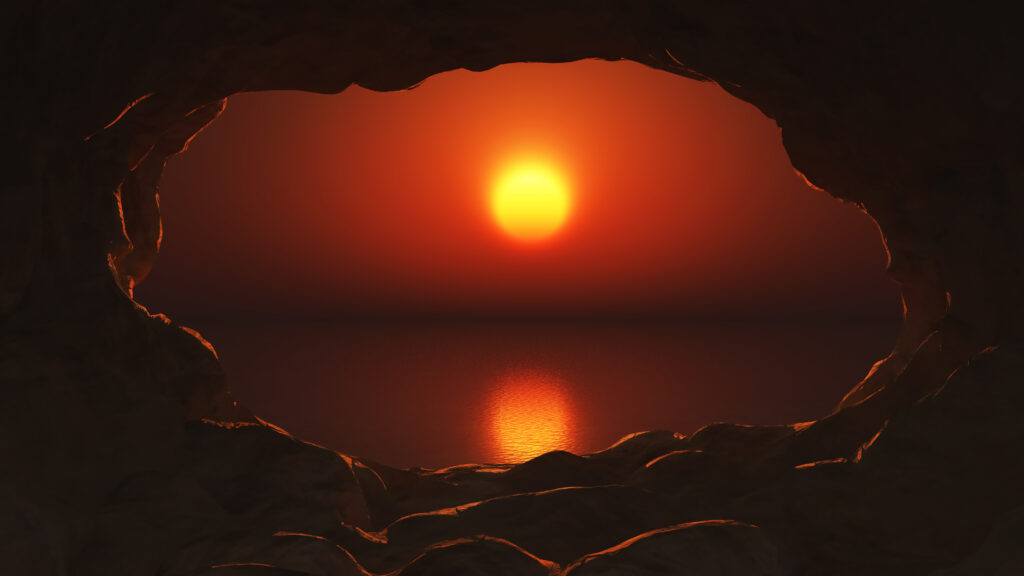 sunset view from cave