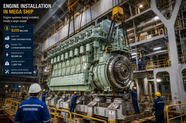 $200 Million Ship Construction | How 10,000 Workers Build Mega Vessel 2 large ship engine installation close up engineering work