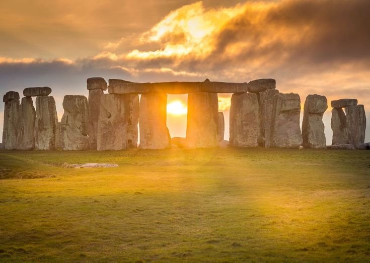 Stonehenge standing stones at sunrise on Salisbury Plain in England
