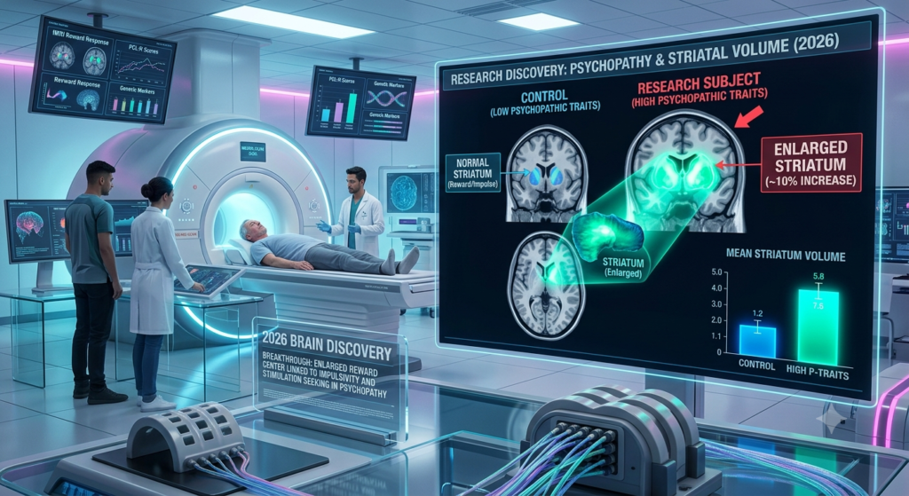 Brain scan showing enlarged striatum in psychopathy research