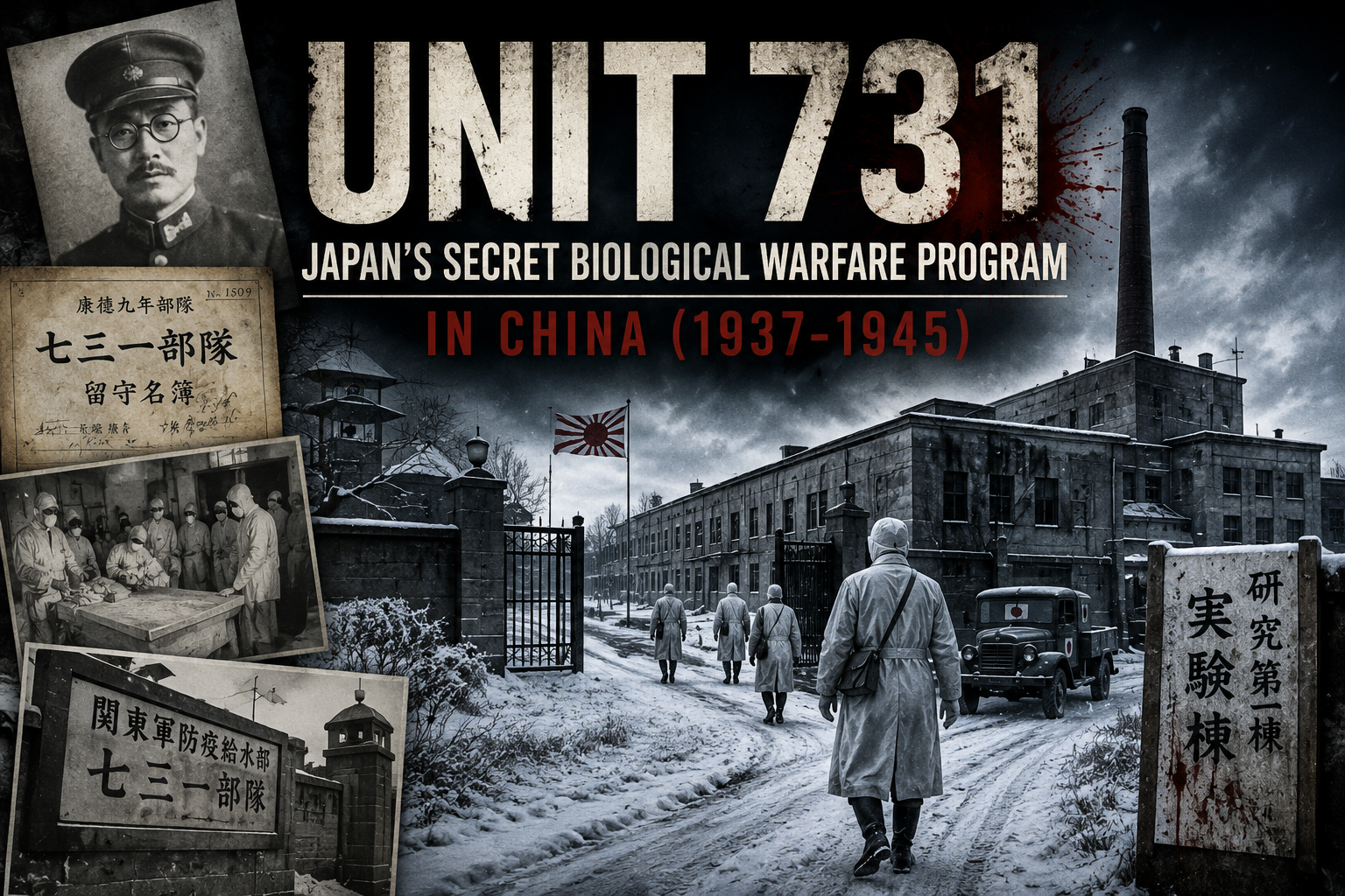 Illustration of Unit 731, Japan's secret biological warfare research facility in China during World War II