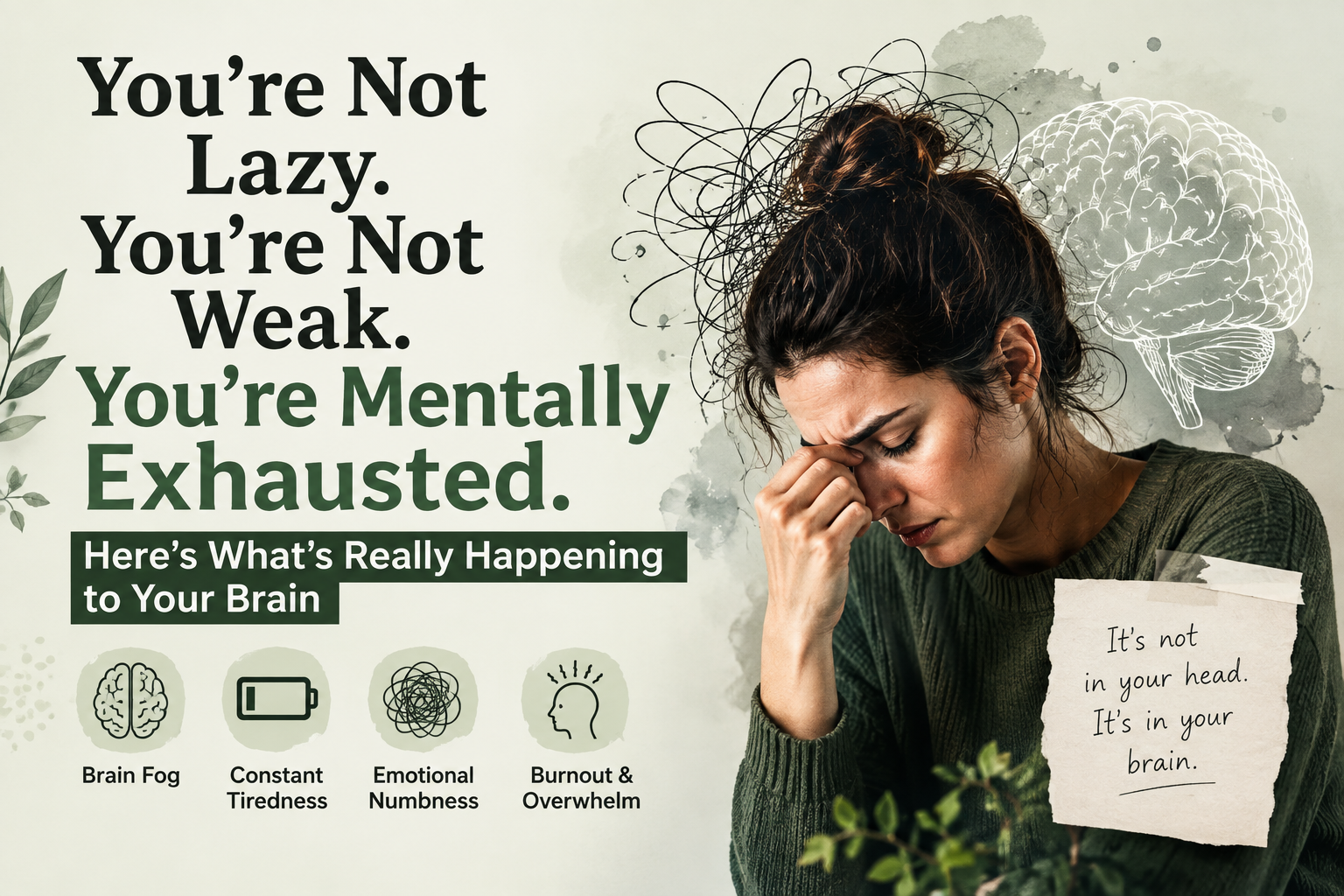 Woman experiencing mental exhaustion while working at her desk with signs of burnout and brain fatigue